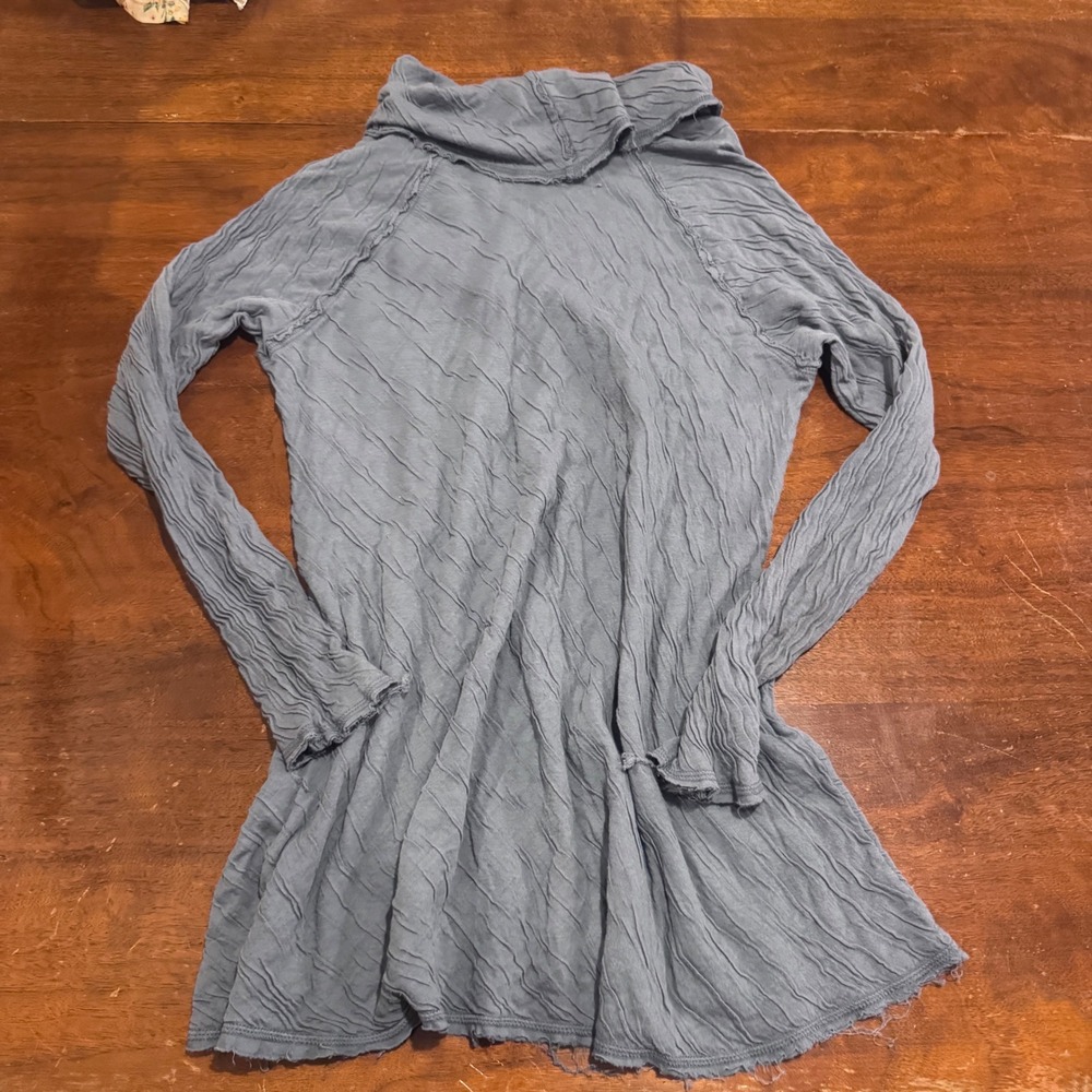 Cut Loose Blue Supima Cotton Crinkle Cowl Neck Tunic Top Small Made in USA - Picture 6 of 6